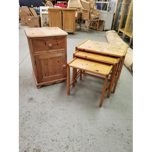 255 - Mid Century Nest of Pine Tables together with a Pine Bedside Table