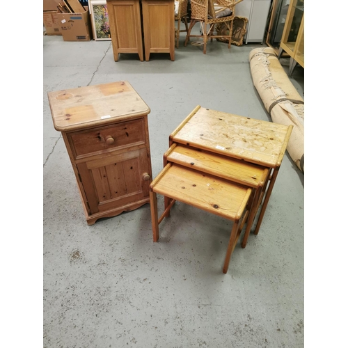 255 - Mid Century Nest of Pine Tables together with a Pine Bedside Table