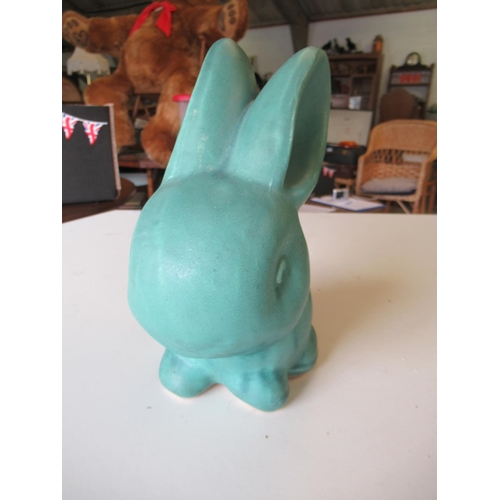 148a - Vintage Bourneware Denby Matt Green Bunny 8.5 Inches From Ear to Tip, Signed on Base.