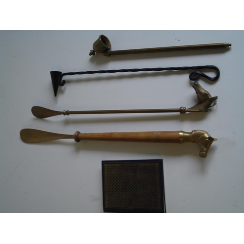 138 - 2 Shoe Horns, 2 Candle Snuffers and a Small Book