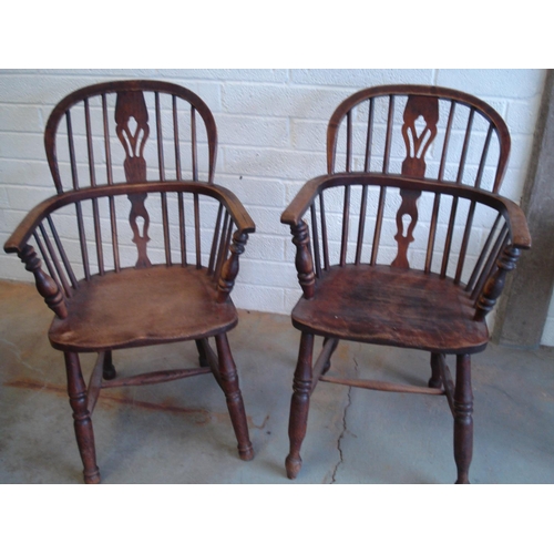 267 - 2 Wooden Oak Carver Type Chairs (one with damaged spindle)