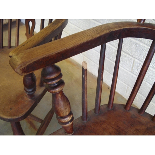 267 - 2 Wooden Oak Carver Type Chairs (one with damaged spindle)