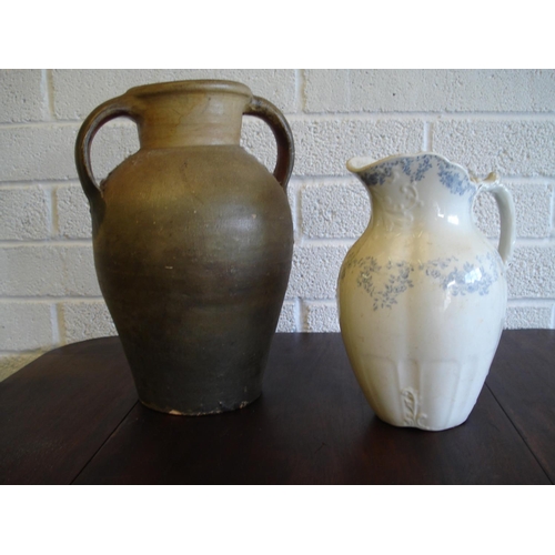 70 - Ceramic Jug with Blue Floral Print and Pottery Urn