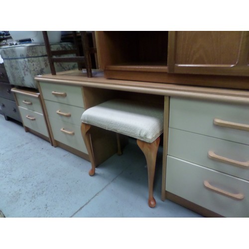 306 - Vintage 1970's Oak Dressing Table with Mirror , a set of Bedside Drawers and a Stool