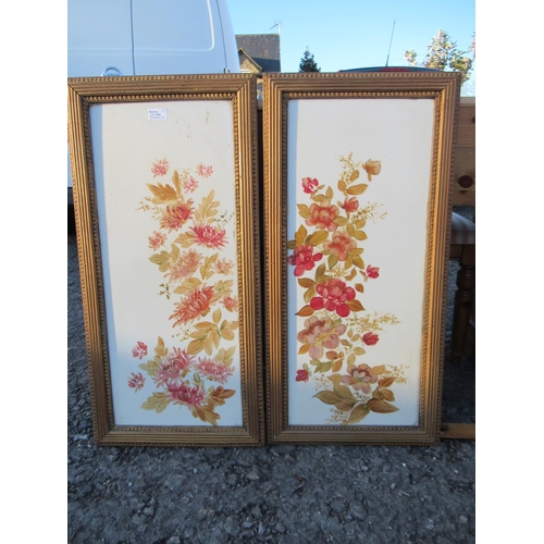 675 - Pair of Ceramic Pictures Depicting Flowers