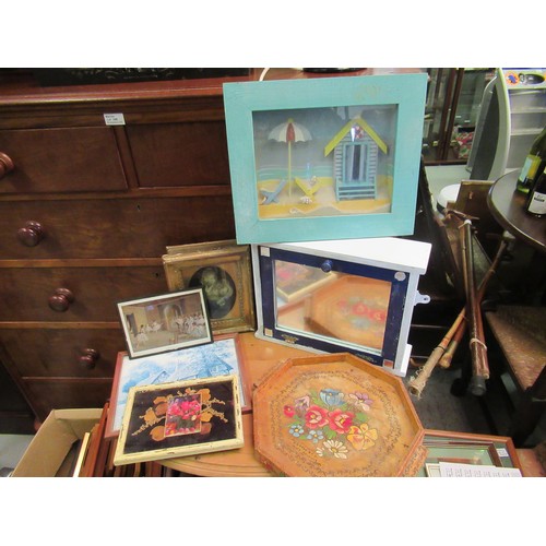 650 - A Box of assorted items to include a Cookie Jar and Paintings