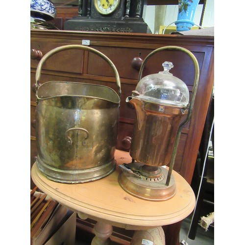 653 - A Brass Coal Scuttle and Copper  Coffee Percolator