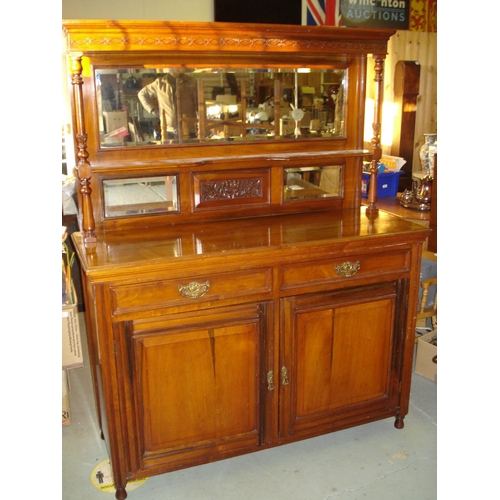 609 - Vintage Carved Mirror Backed Sideboard with Cupboards and Drawers