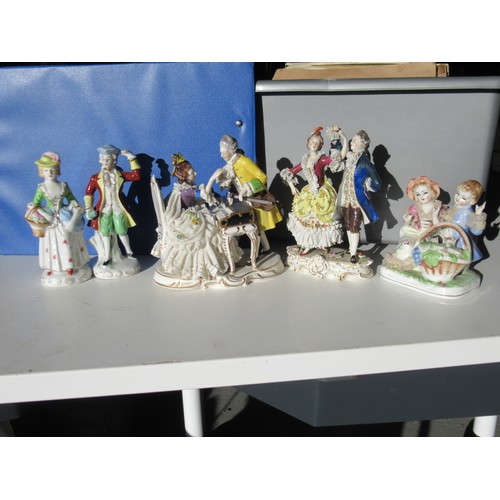 70a - A Quantity of Porcelain Figurines including Dresden - Some Damages and Repairs