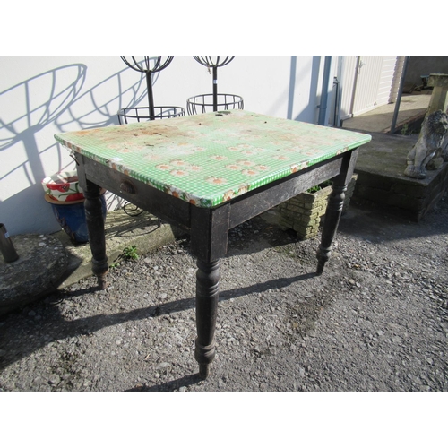 672 - Black Painted Kitchen Table with Formica Top and one Drawer