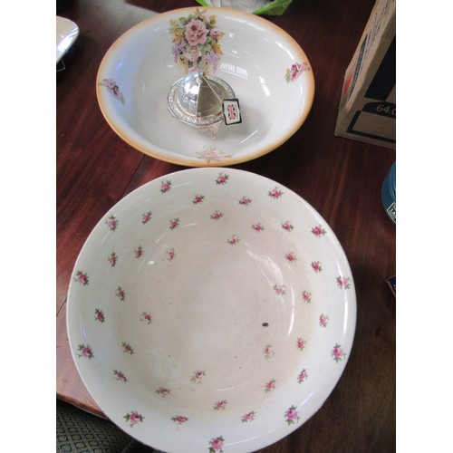 654 - 2 x Early 20th Century Wash Bowls and a Globe Silver Plated Butter Dish