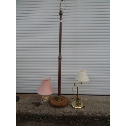 692 - 1 Wooden Standard Lamp (no shade) and 2 Sidelamps with shades