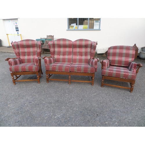 677 - Ercol 3 Piece Suite with Pink Colour Tartan Cushions
(missing cushions now found - new picture comin... 