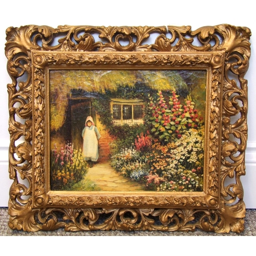 16a - A Print Of a Girl In Front of a Cottage, in a Gilt Ornate Frame, 38cm by 33cm