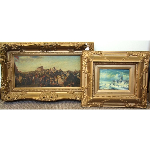 17a - 2 Prints, One of a Crowd at a Horse Race, both in Gilt Frames, the Largest Frame 55.5cm by 35cm