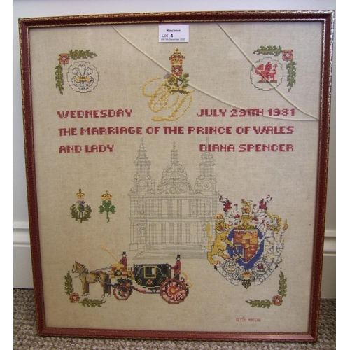 4 - Framed Embroidery of the Marriage of The Prince of Wales and Diana, 1981 - Cracked Glass