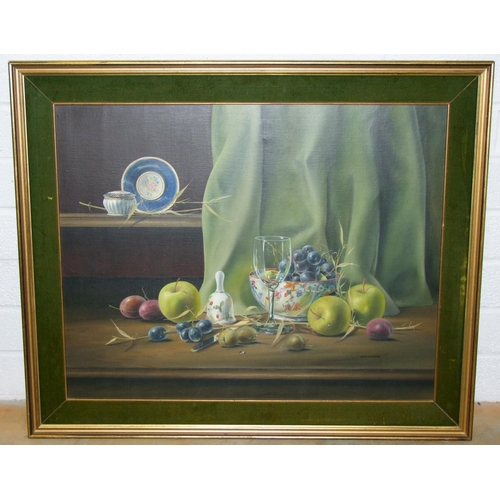 4a - Modern Oil on Canvas of a Still Life, by Ten Nyer in Gilt frame, 92cm by 76cm