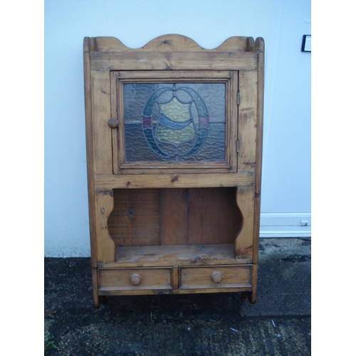 45 - 1 x Pine Wall Cupboard with Stained Glass Door