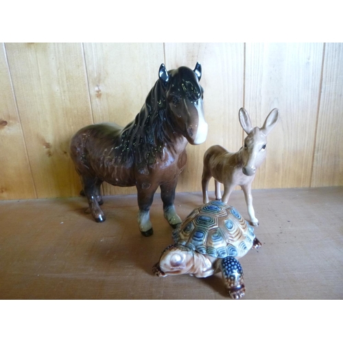 587 - Wade and Beswick Donkey and Pony ( chip to ear of Pony) and a tortoise