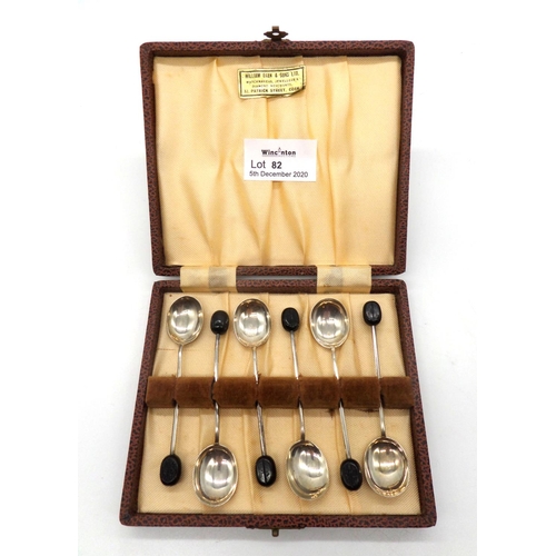 82 - Cased Set of 6 Silver Coffee Spoons with Coffee bean finials