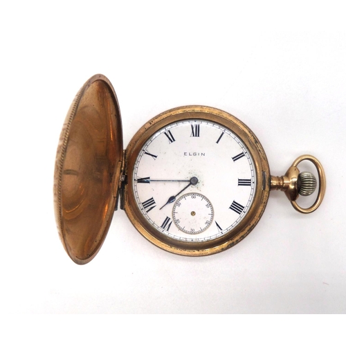 84 - Elgin Gold Plated, Full Hunter keyless Pocket Watch, With Seven Jewel Movement, Glass and Secondary ... 