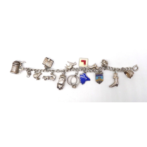 85 - Silver Charm Bracelet with 14 Silver Charms