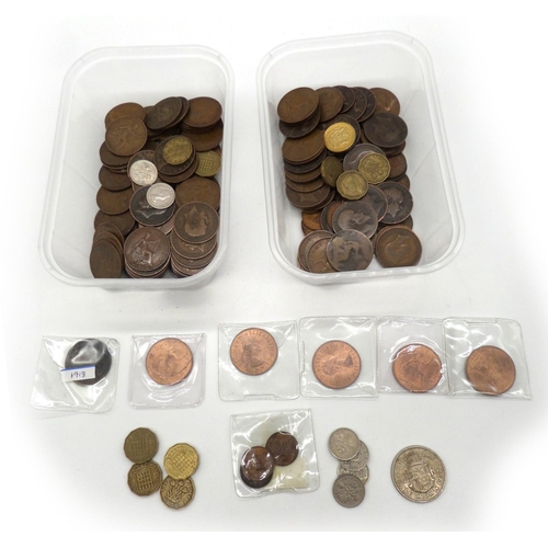 99 - 2 Boxes of Coins Including Mainly Pennies and some Six Pence's including a first edition £1 Coin 198... 