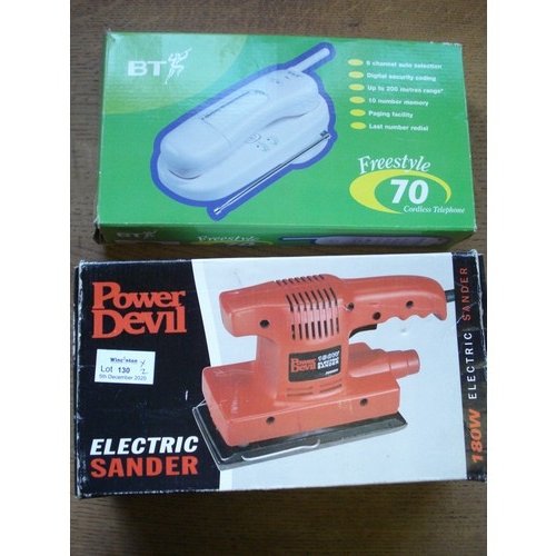 130 - BT Cordless Telephone with Base Unit in Original Box and Power Devil and 180 Watt Electric 1/3 Sheet... 