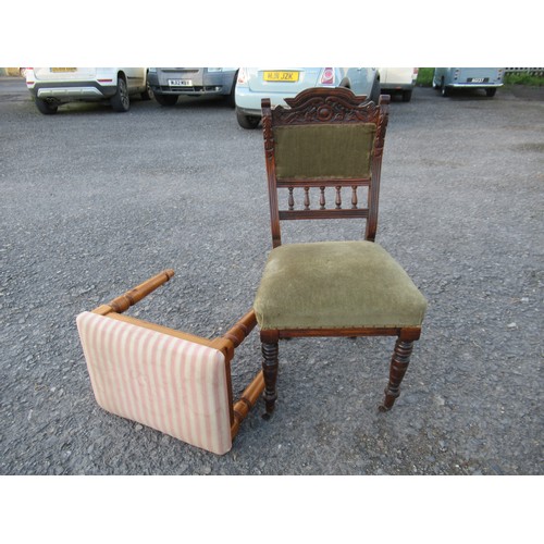 590 - Velvet Upholstered Early 20th Century Chair and Striped Footstool