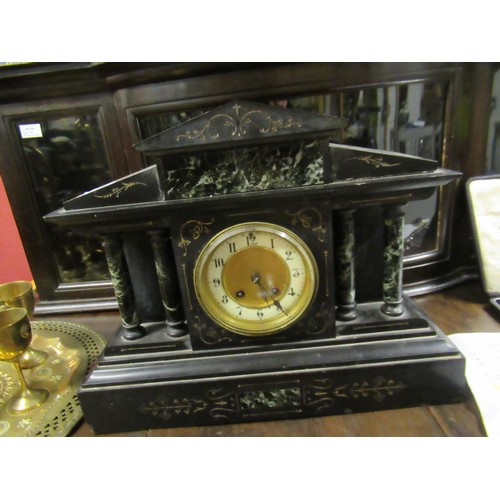 77 - A Large Marble and Slate Chiming Mantle Clock - Working *requires a service - no pendulum or key