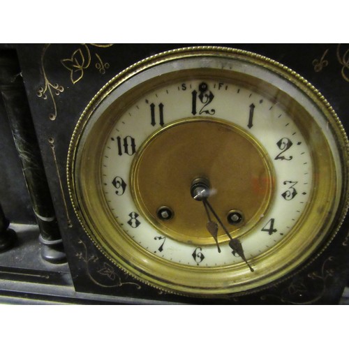 77 - A Large Marble and Slate Chiming Mantle Clock - Working *requires a service - no pendulum or key