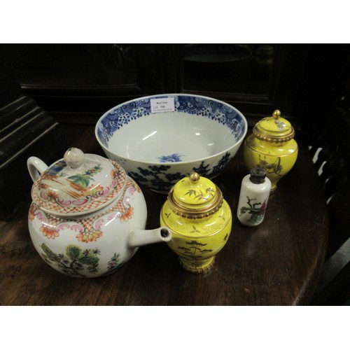 196 - A mixed lot of Chinese themed porcelain including a pair of Yellow 1877-1890 Royal Crown Derby lidde... 