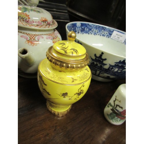 196 - A mixed lot of Chinese themed porcelain including a pair of Yellow 1877-1890 Royal Crown Derby lidde... 