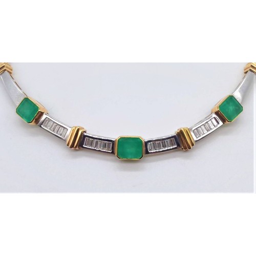 26 - An Estate Quality 18ct Gold, Diamond and Natural Columbian Emerald Necklace; Three 'Emerald' Cut Eme... 