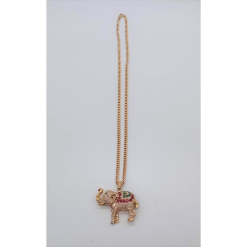 27 - 18ct (.750) Bespoke Elephant Pendant/Brooch, Decorated with Diamonds, Rubies and Emeralds on an 18ct... 