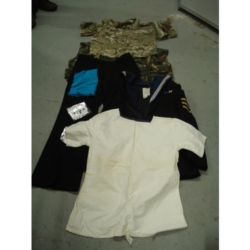 39 - A Selection of Military Clothing inc. Mens (Adults) Naval Jacket and Trousers, Combat Helmet (Large)... 