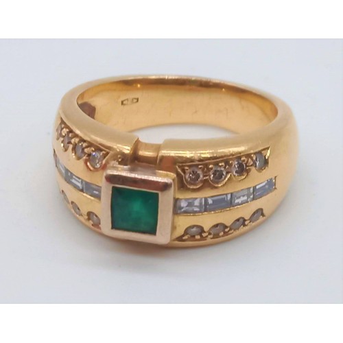 29 - An 11.2gm Fine Quality 18ct Gold Ring with a Central, Natural .4ct Princess Cut Columbian Emerald wi... 