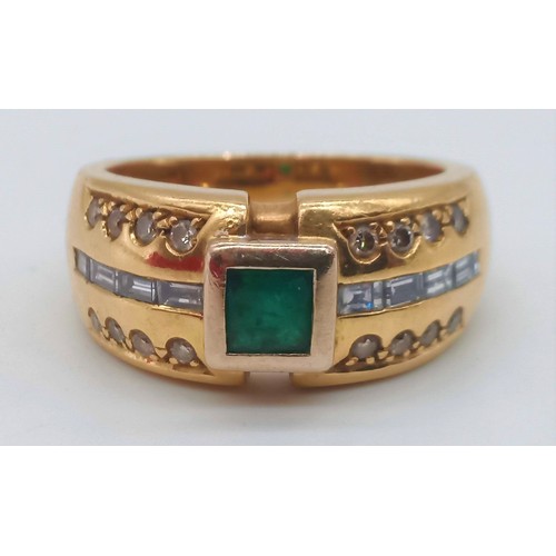 29 - An 11.2gm Fine Quality 18ct Gold Ring with a Central, Natural .4ct Princess Cut Columbian Emerald wi... 