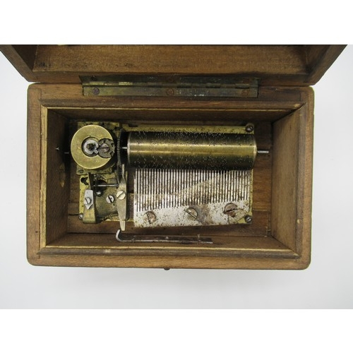 78 - An Antique Mahogany Four-Tune Music Box, in Need of restoration, mechanism need attention and glass ... 