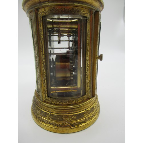 78a - Small J.W. Benson Oval Brass Carriage clock, The Dial Signed Benson Bond St, Engraved throughout wit... 