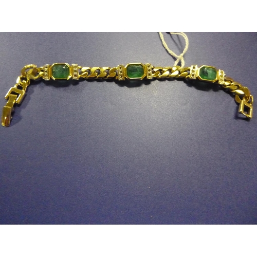 219 - Yellow Metal Bracelet with Green Colour Stones