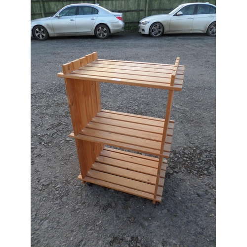 607 - Slatted Pine 2 Shelf Unit on Casters