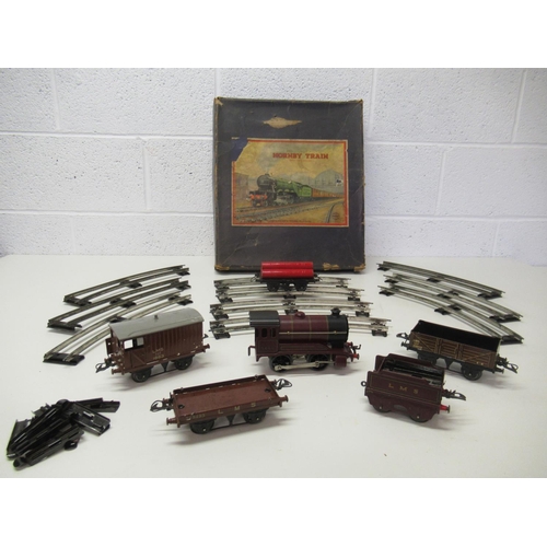 3 - Hornby Clockwork Train Set No.601 Goods Set in Good Working Order and additional Goods Cart (No Key)