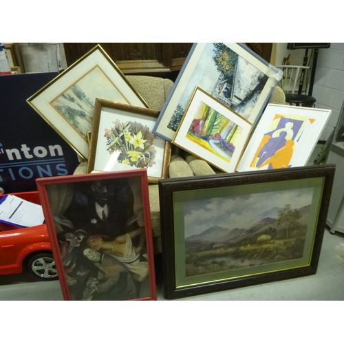 209 - 8 x Pictures Comprising of 3 Original Watercolours, 1 Mixed Media Modern Art. 2 Pastoral Scenes, A M... 