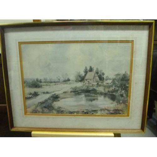 209 - 8 x Pictures Comprising of 3 Original Watercolours, 1 Mixed Media Modern Art. 2 Pastoral Scenes, A M... 