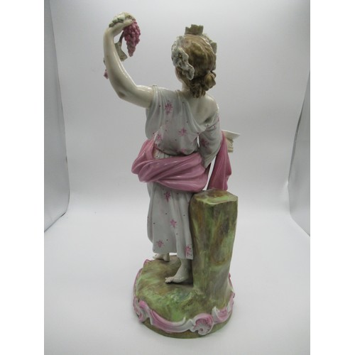 146 - A Continental Porcelain Figurine of a Lady Holding Grapes and a Goblet 37cm Tall , Unknown Makers Ma... 