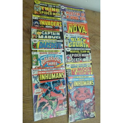 147 - Marvel Comics 1976  x 13.  Captain Marvel, The Invaders, Master of Kung Fu, Dare Devil, Spiderman an... 