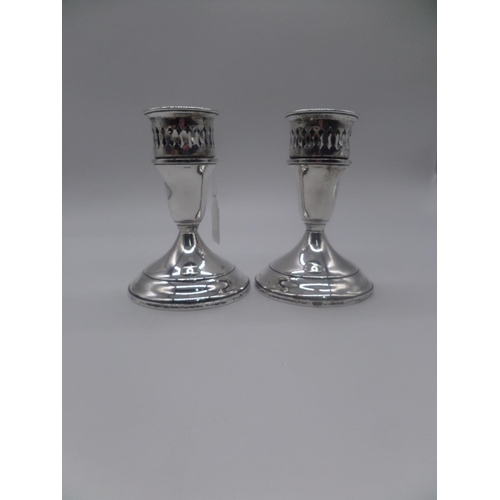 94 - A Pair of Vintage Towle Silver Candle Sticks, with Pierced Decoration.