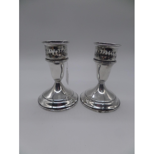 94 - A Pair of Vintage Towle Silver Candle Sticks, with Pierced Decoration.