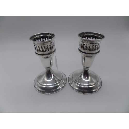 94 - A Pair of Vintage Towle Silver Candle Sticks, with Pierced Decoration.